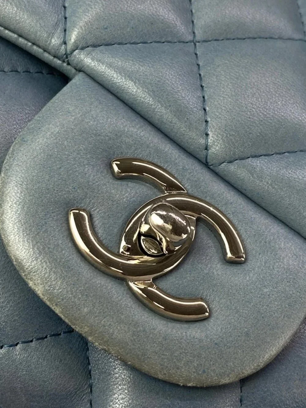 CHANEL Large Matelasse Blue Lambskin Shoulder Bag